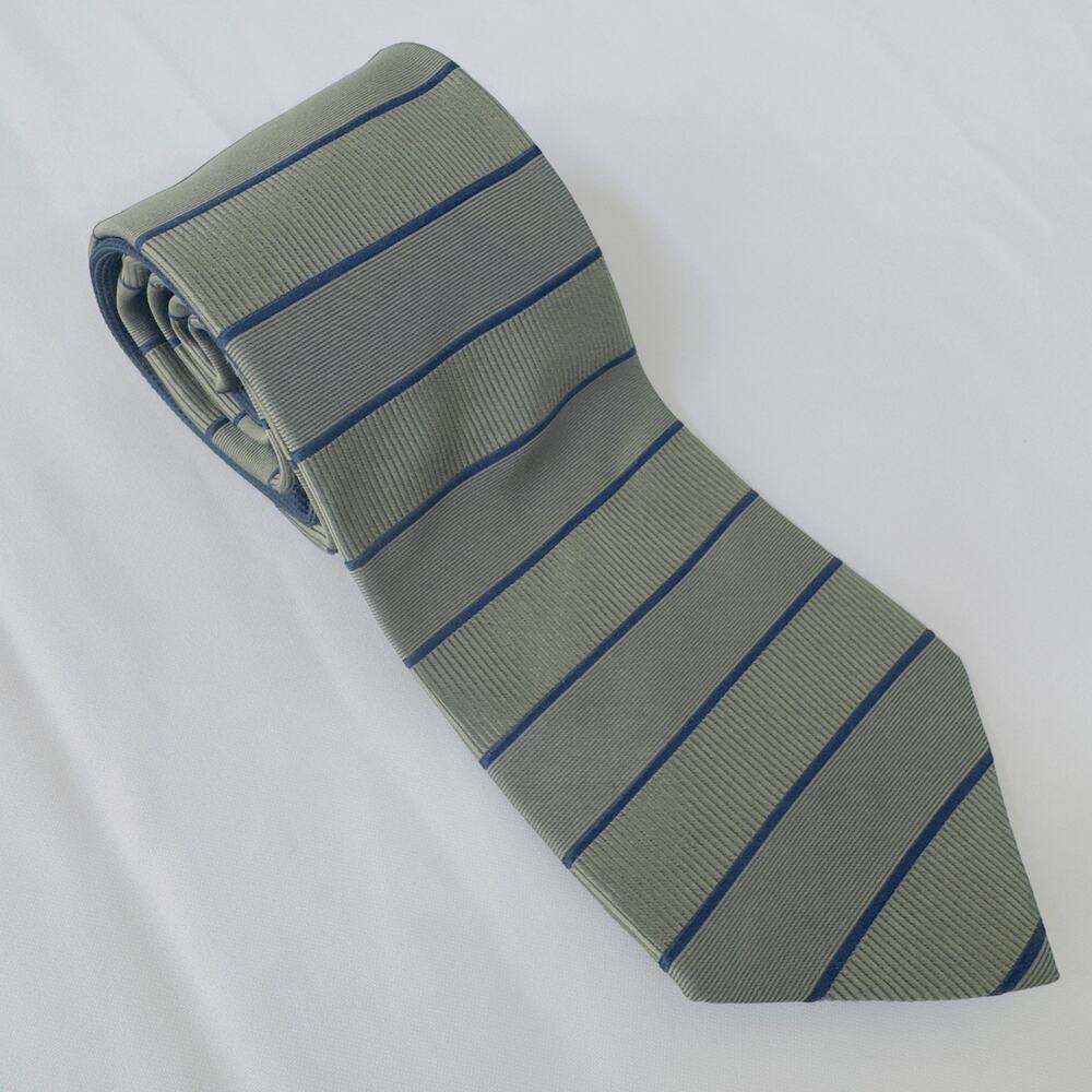 Tommy Hilfiger Men’s‎ 100% Silk USA Green Stripe Navy Blue W 3 7/8 L58.5”
